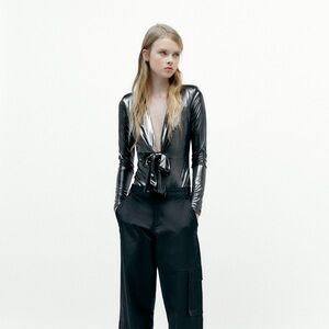 Zara Metallic Silver Bodysuit
